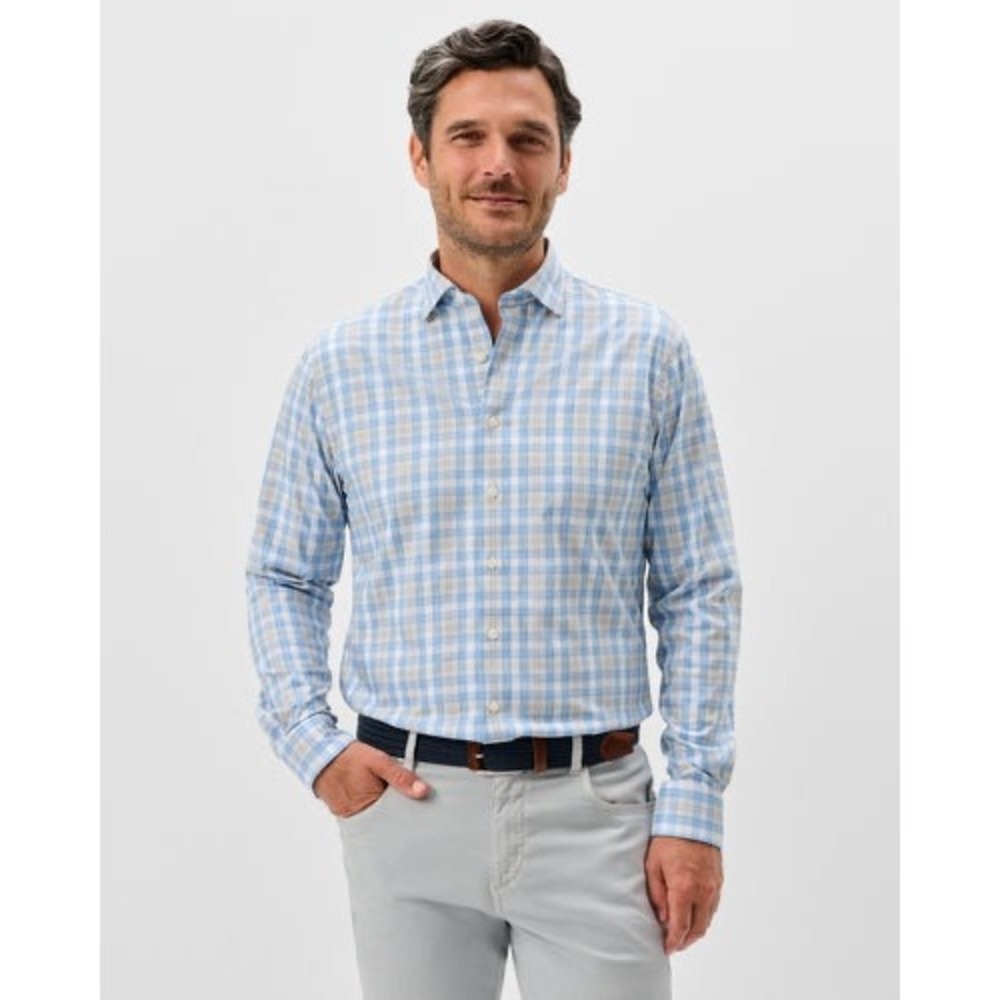 Johnnie-O Gilman Button Down Shirt Wake Blue White Plaid Medium New With Tags
